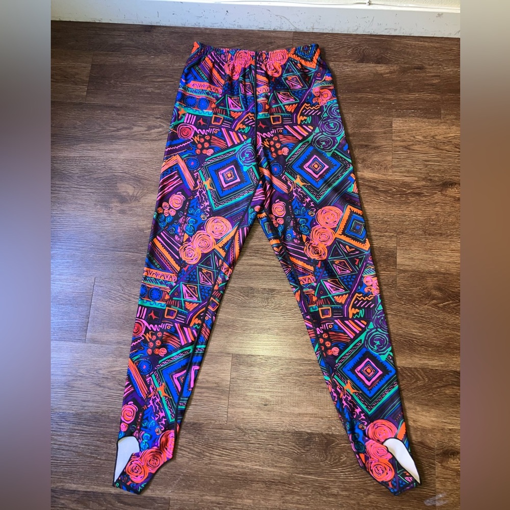 Vintage ‘80s/‘90s Passport Abstract Print Stirrup Pants Brightly Colored XS/S/M